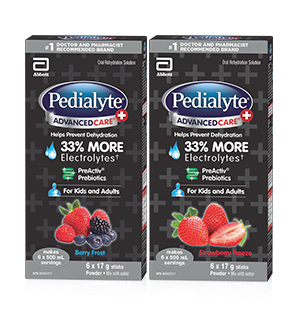 Pedialyte® AdvancedCare® Plus powder sticks to help you feel better fast by replenishing the fluids