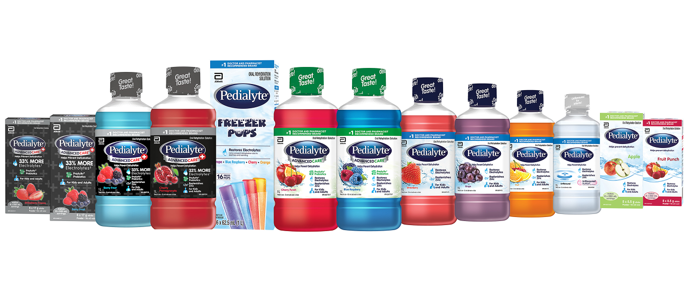 Pedialyte products help to replenish electrolytes and prevent dehydration in children and adults