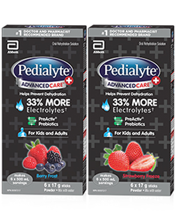 Pedialyte® AdvancedCare® Plus powder sticks to help you feel better fast by replenishing the fluids