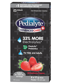 Pedialyte AdvancedCare Plus Electrolyte Powder with Prebiotics – Strawberry Freeze Flavour