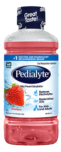 Pedialyte® in strawberry flavour helps kids and adults avoid dehydration
